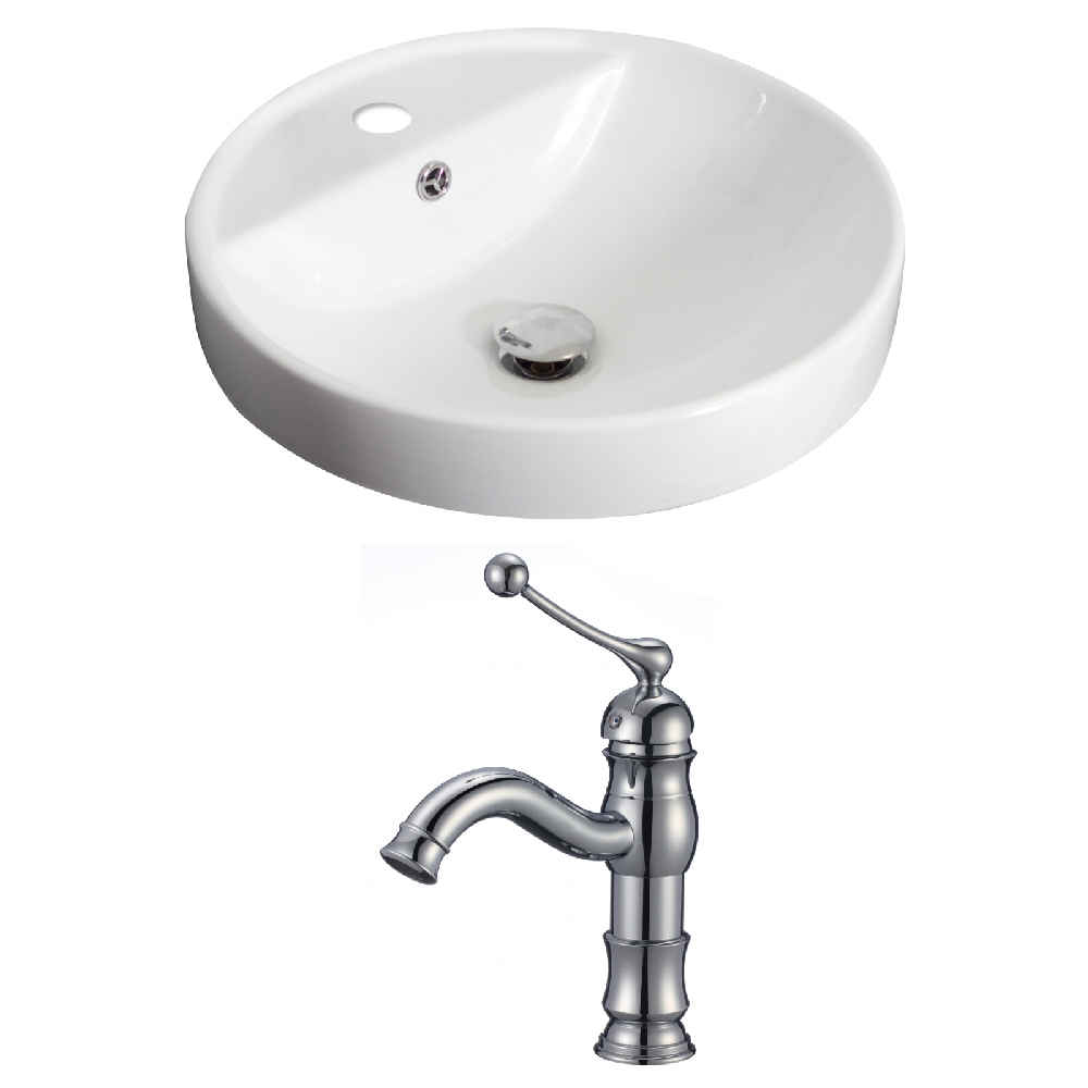 18.25-in. x 18.25-in. Round Bathroom Vessel Sink Set White Enamel Glaze