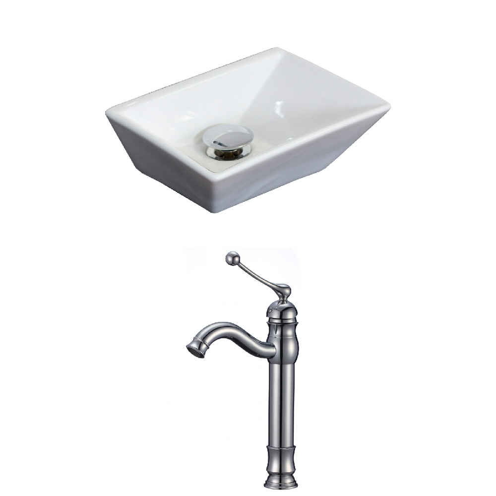 12-in. x 9-in. Rectangle Bathroom Vessel Sink Set White Enamel Glaze