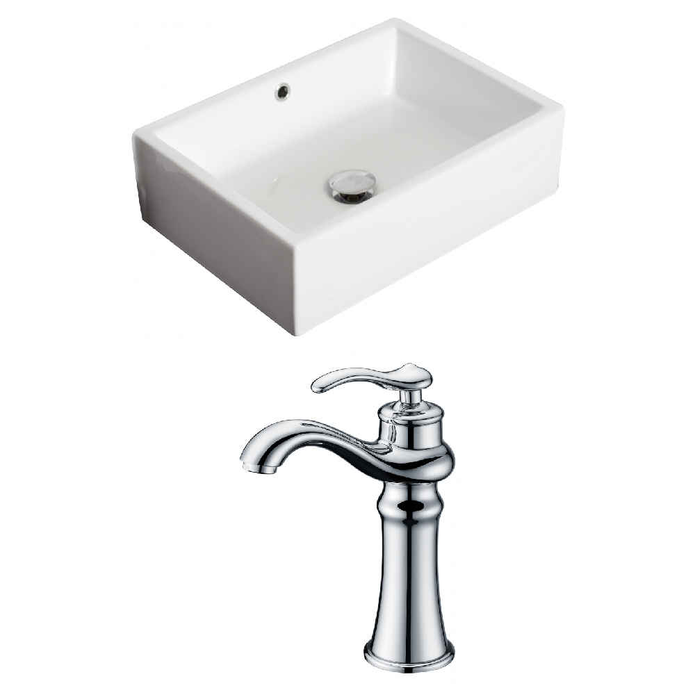 20-in. x 14.25-in. Rectangle Bathroom Vessel Sink Set White Enamel Glaze
