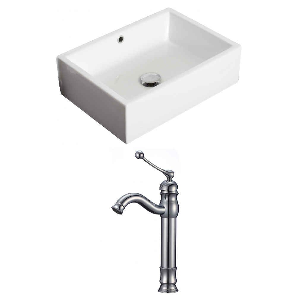 20-in. x 14.25-in. Rectangle Bathroom Vessel Sink Set White Enamel Glaze