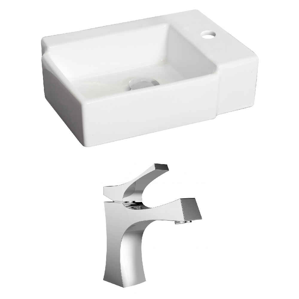 16.25-in. x 11.75-in. Rectangle Bathroom Vessel Sink Set White Enamel Glaze