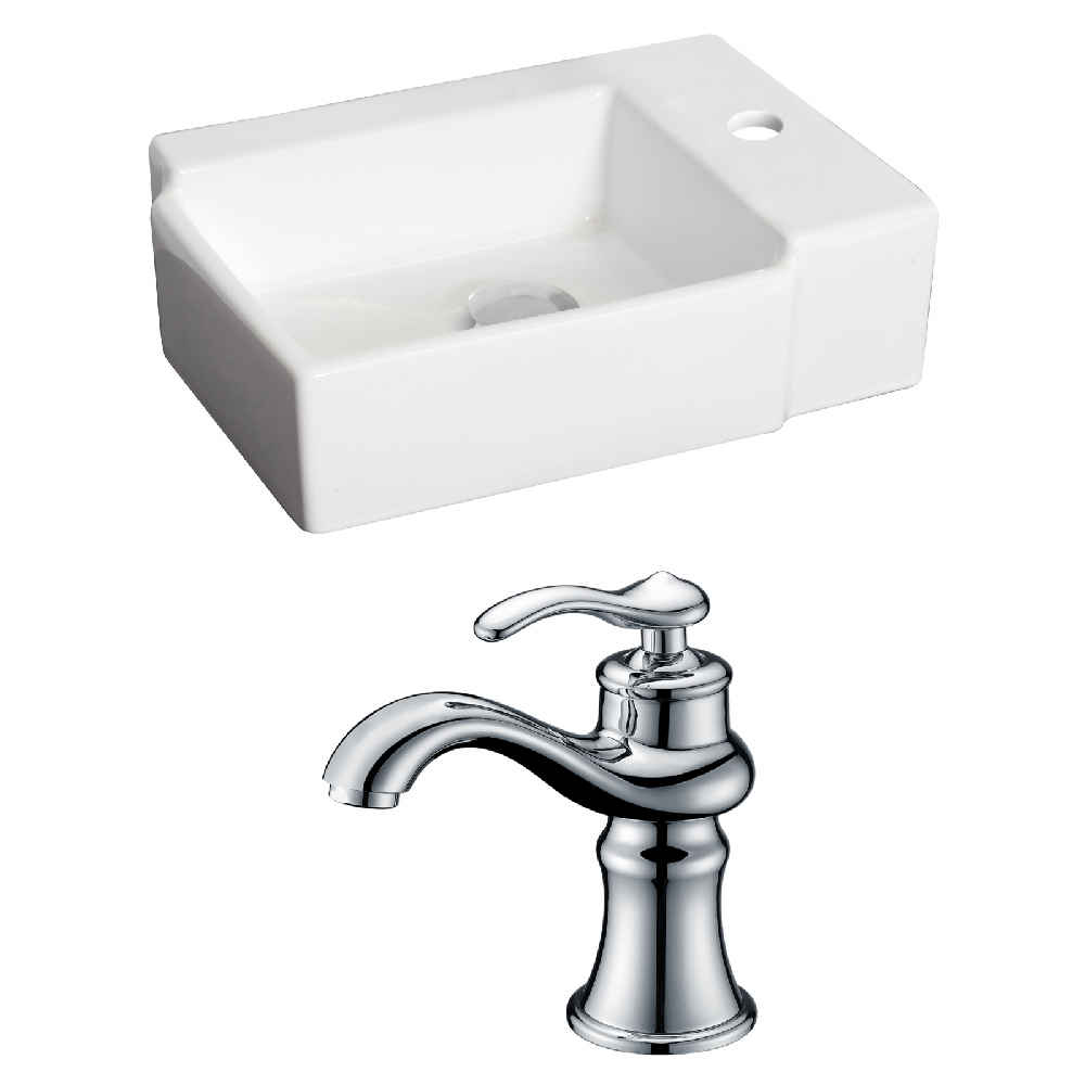 16.25-in. x 11.75-in. Rectangle Bathroom Vessel Sink Set White Enamel Glaze