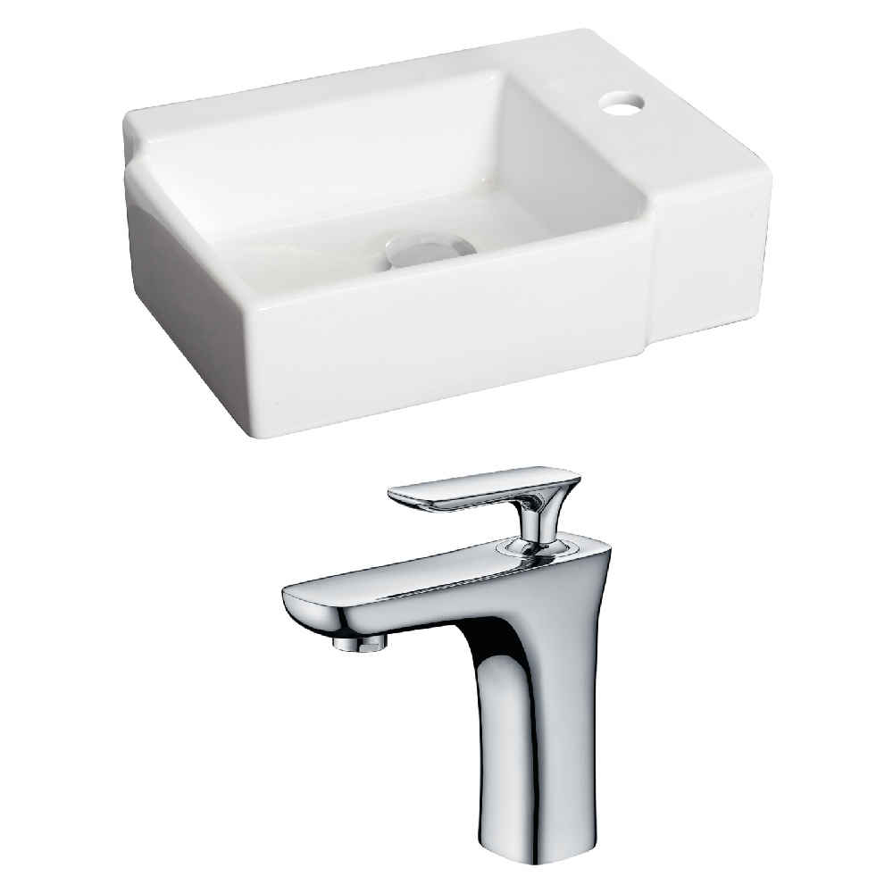 16.25-in. x 11.75-in. Rectangle Bathroom Vessel Sink Set White Enamel Glaze