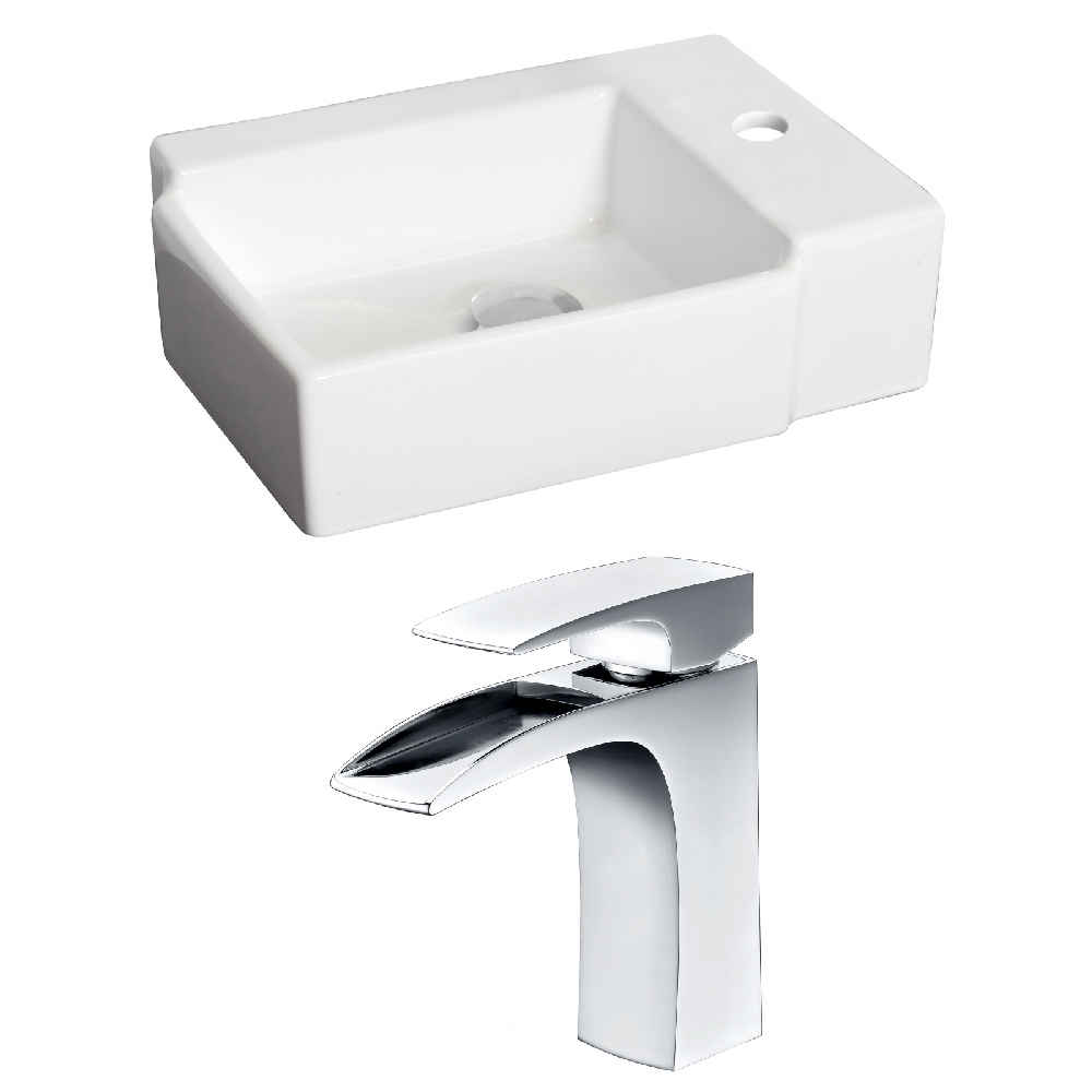 16.25-in. x 11.75-in. Rectangle Bathroom Vessel Sink Set White Enamel Glaze