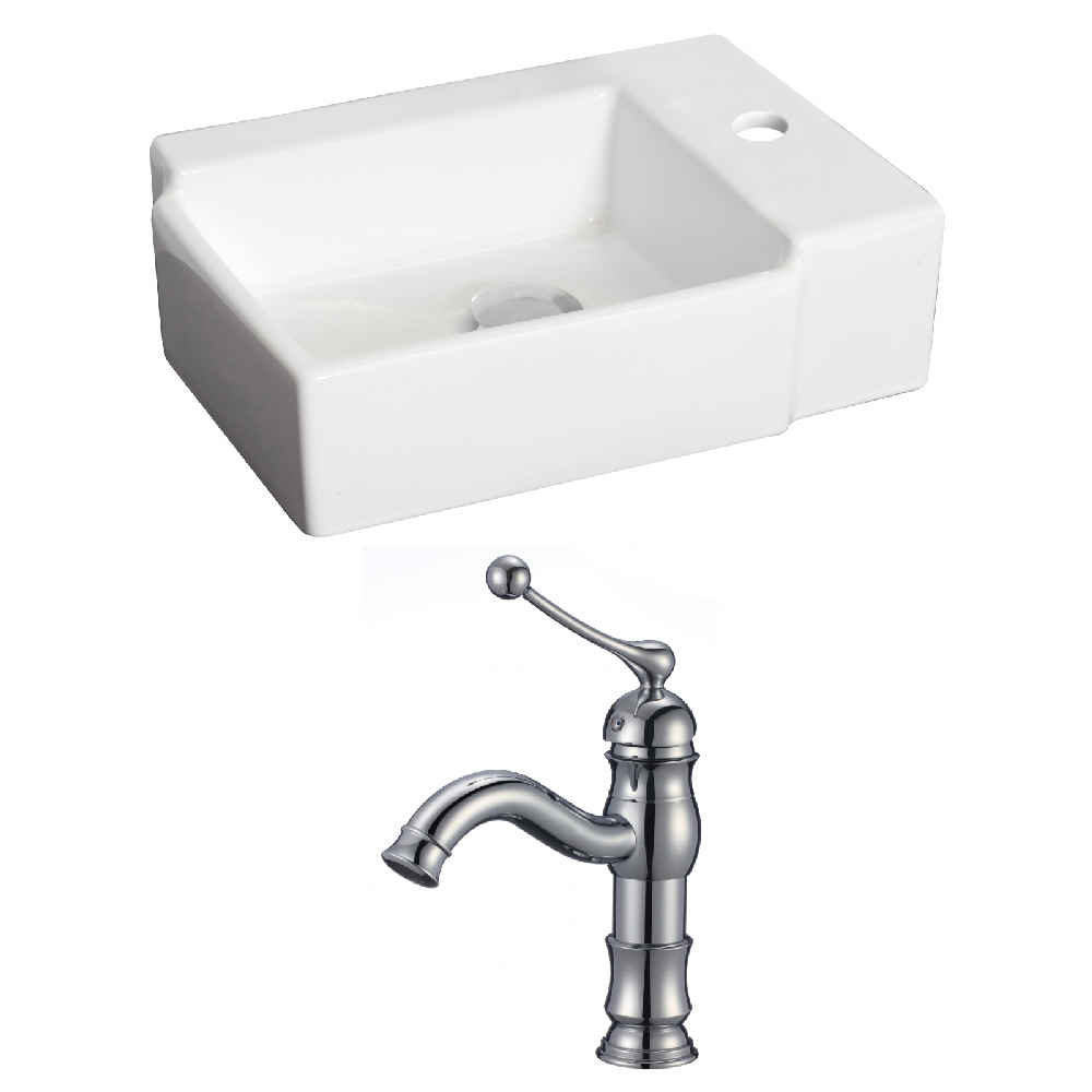 16.25-in. x 11.75-in. Rectangle Bathroom Vessel Sink Set White Enamel Glaze