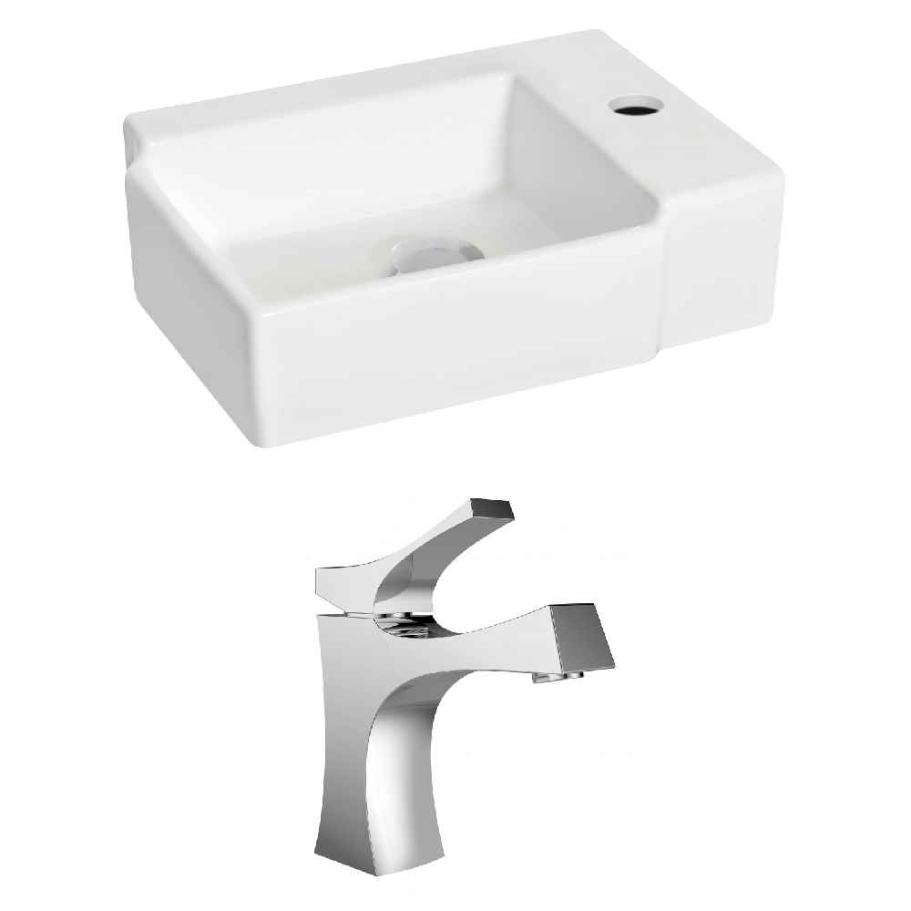 16.25-in. x 11.75-in. Rectangle Bathroom Vessel Sink Set White Enamel Glaze