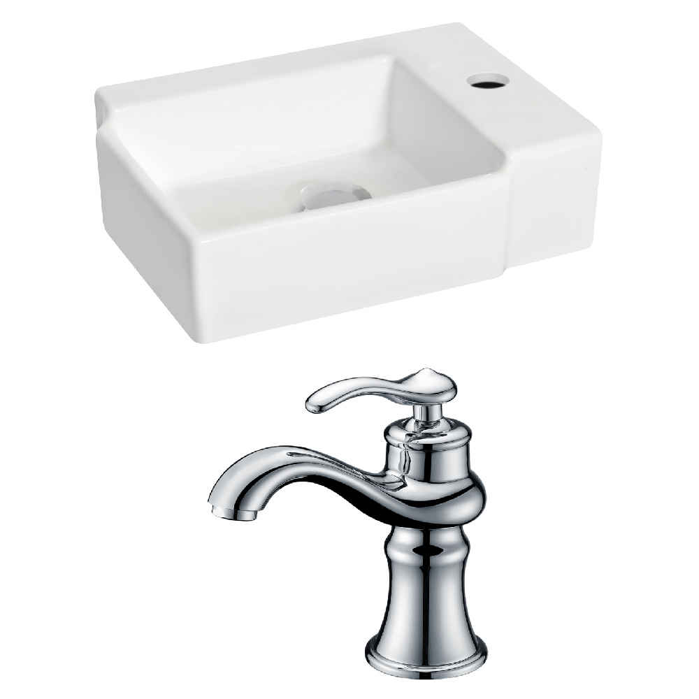 16.25-in. x 11.75-in. Rectangle Bathroom Vessel Sink Set White Enamel Glaze