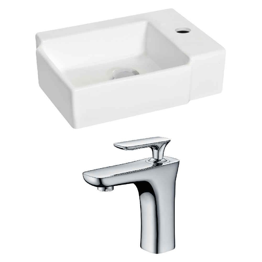 16.25-in. x 11.75-in. Rectangle Bathroom Vessel Sink Set White Enamel Glaze