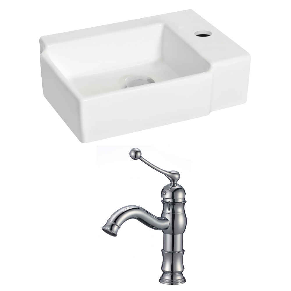 16.25-in. x 11.75-in. Rectangle Bathroom Vessel Sink Set White Enamel Glaze