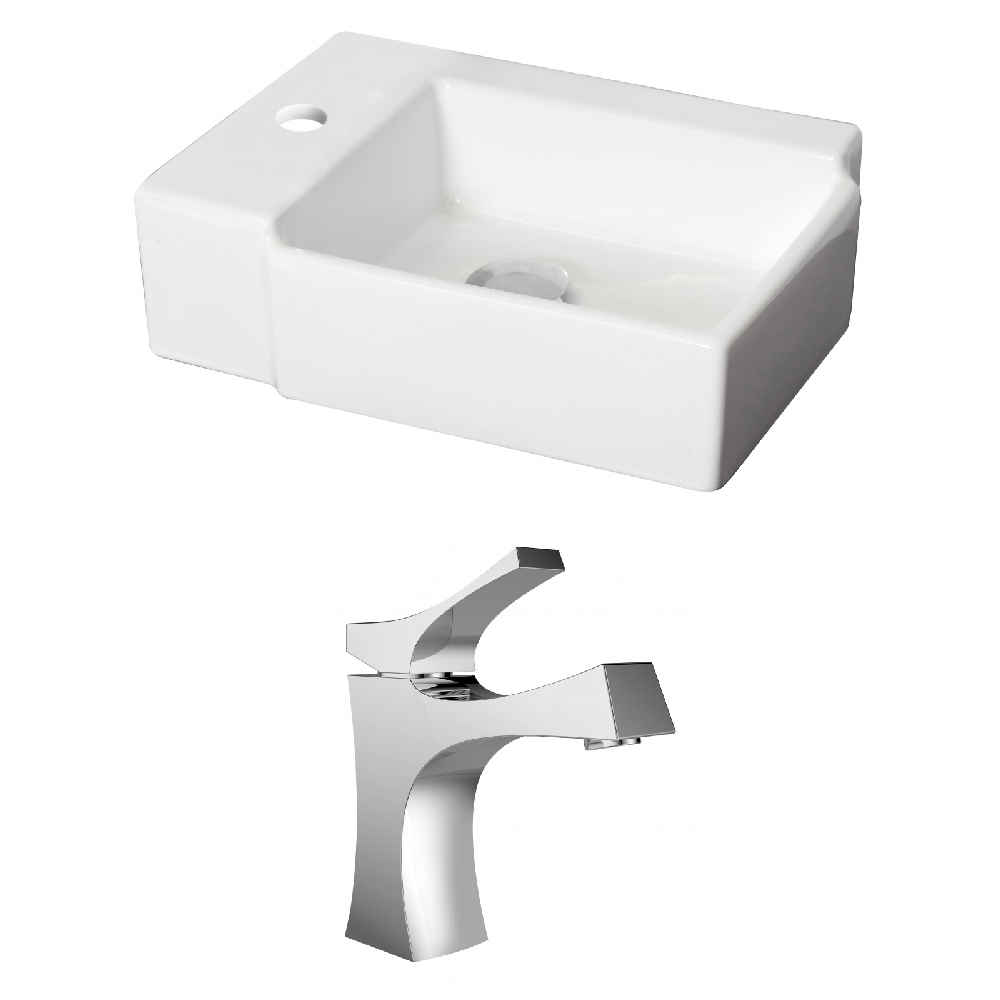 16.25-in. x 11.75-in. Rectangle Bathroom Vessel Sink Set White Enamel Glaze