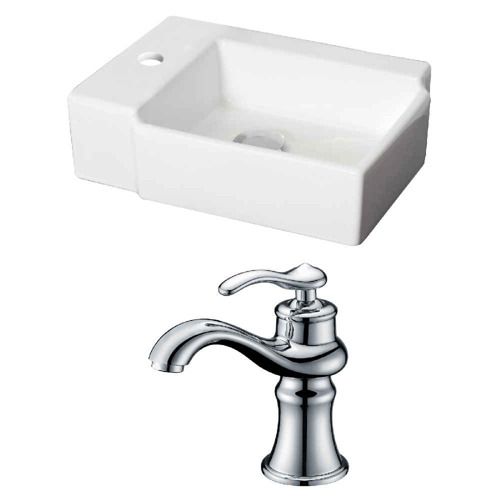 16.25-in. x 11.75-in. Rectangle Bathroom Vessel Sink Set White Enamel Glaze