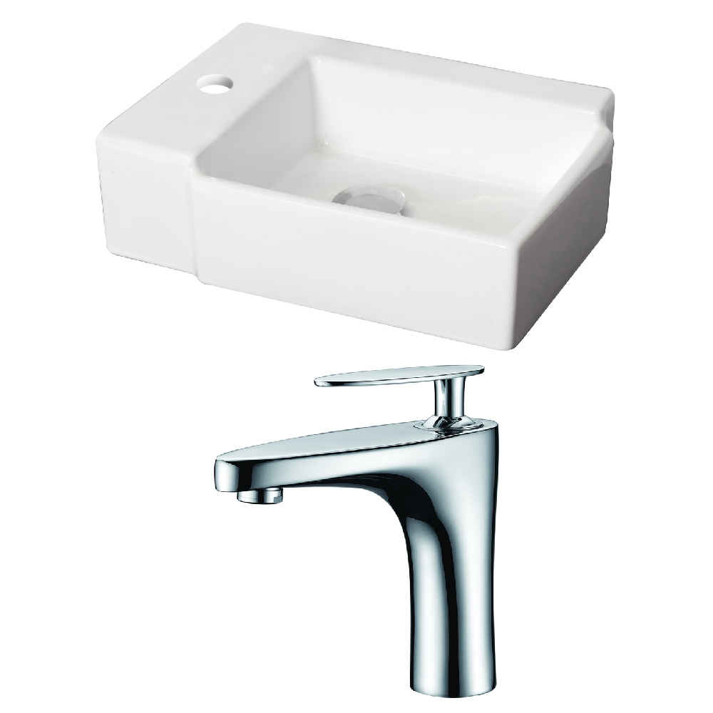 16.25-in. x 11.75-in. Rectangle Bathroom Vessel Sink Set White Enamel Glaze