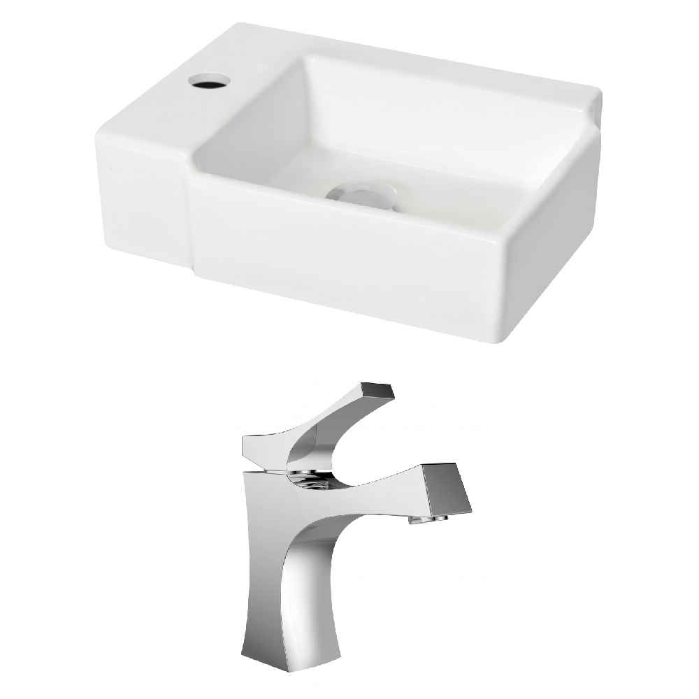 16.25-in. x 11.75-in. Rectangle Bathroom Vessel Sink Set White Enamel Glaze