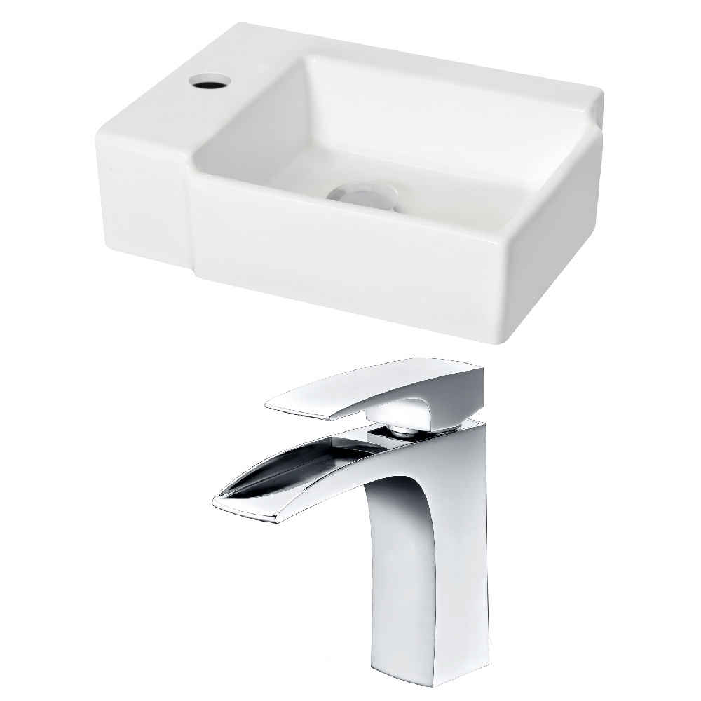16.25-in. x 11.75-in. Rectangle Bathroom Vessel Sink Set White Enamel Glaze