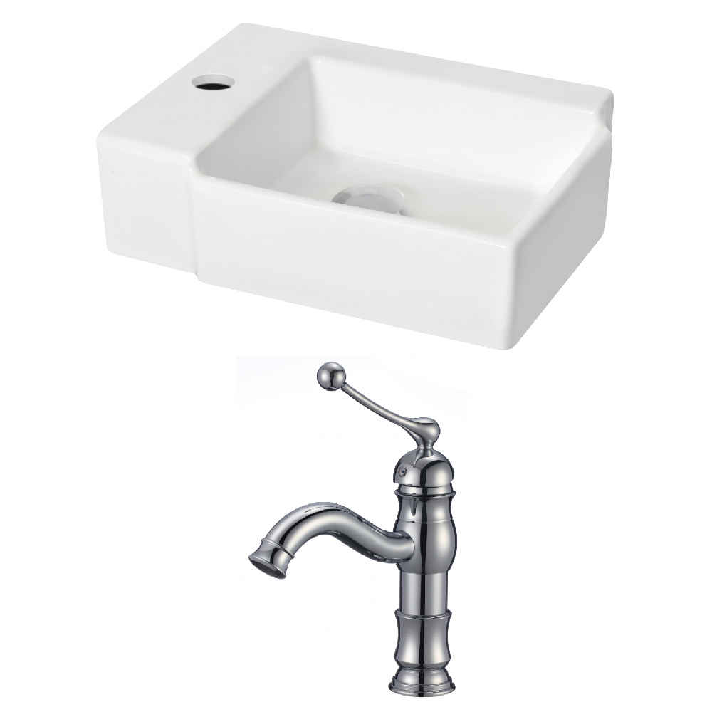 16.25-in. x 11.75-in. Rectangle Bathroom Vessel Sink Set White Enamel Glaze