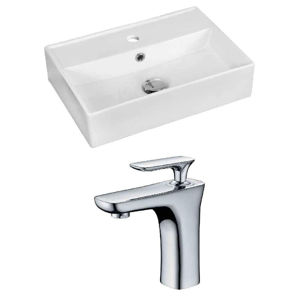 19.75-in. x 13.75-in. Rectangle Bathroom Vessel Sink Set White Enamel Glaze
