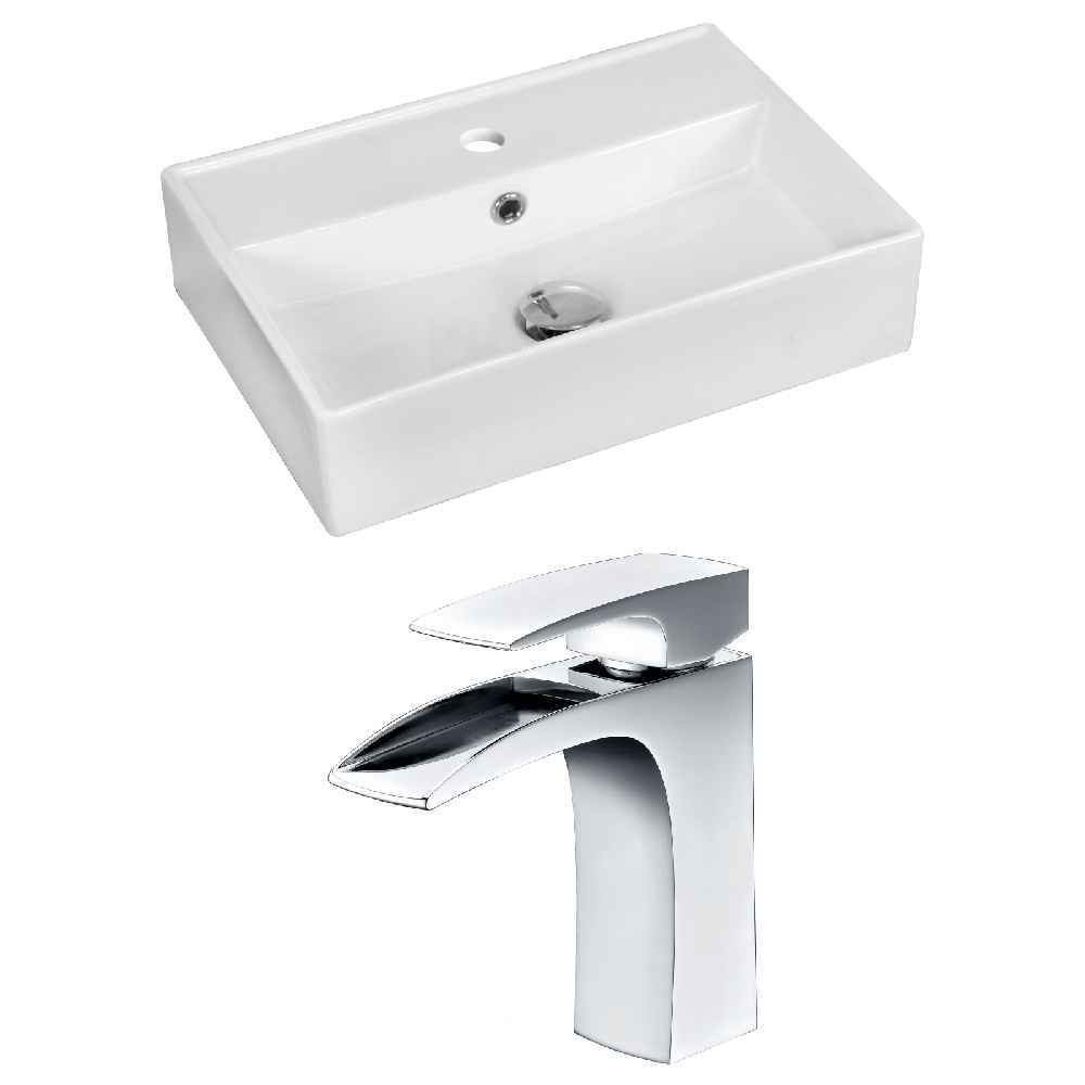 19.75-in. x 13.75-in. Rectangle Bathroom Vessel Sink Set White Enamel Glaze