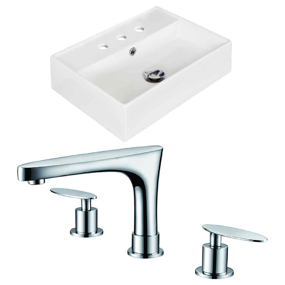 19.75-in. x 13.75-in. Rectangle Bathroom Vessel Sink Set White Enamel Glaze
