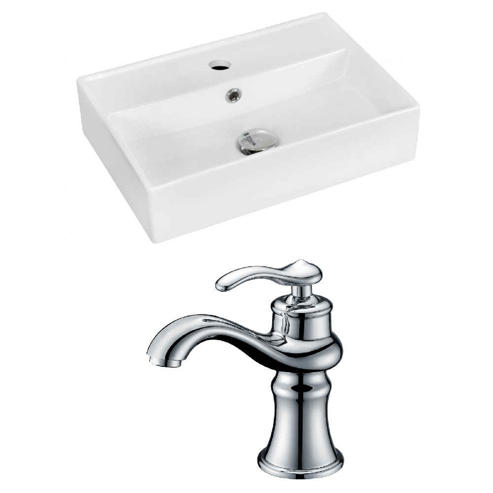 19.75-in. x 13.75-in. Rectangle Bathroom Vessel Sink Set White Enamel Glaze