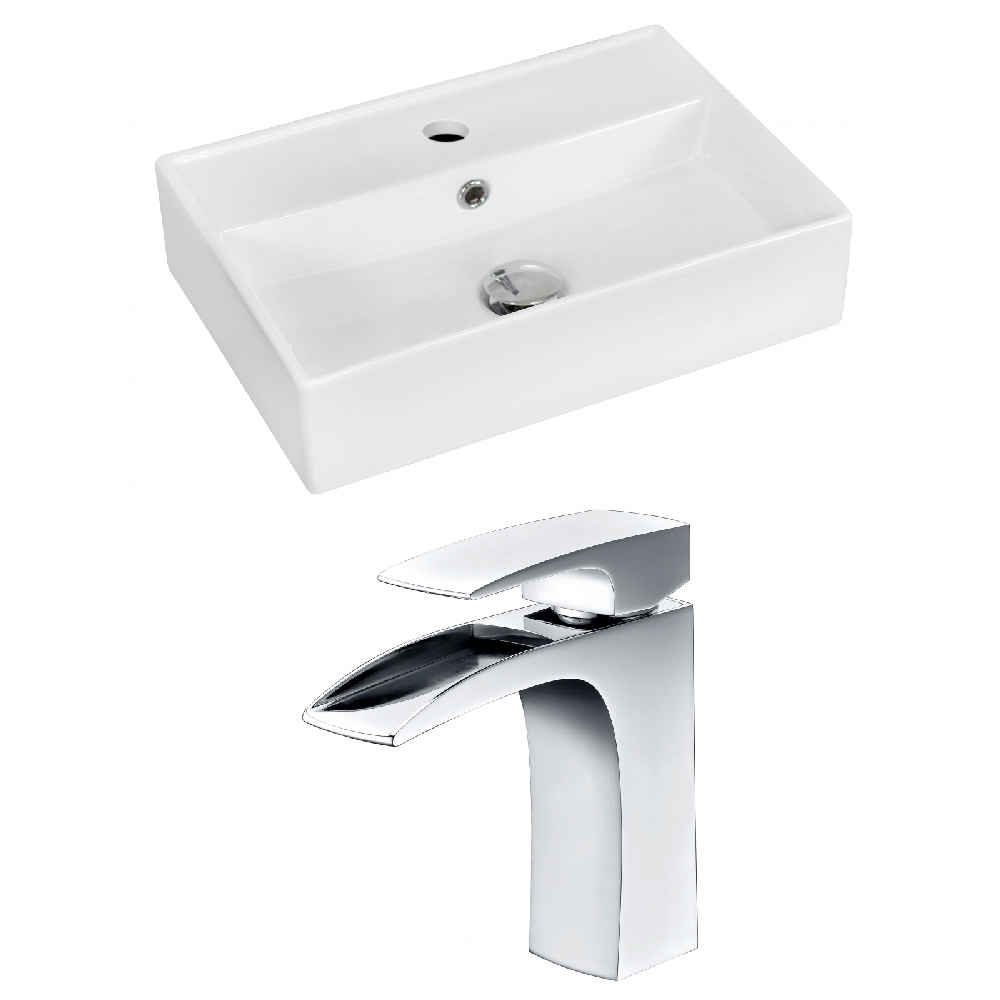 19.75-in. x 13.75-in. Rectangle Bathroom Vessel Sink Set White Enamel Glaze