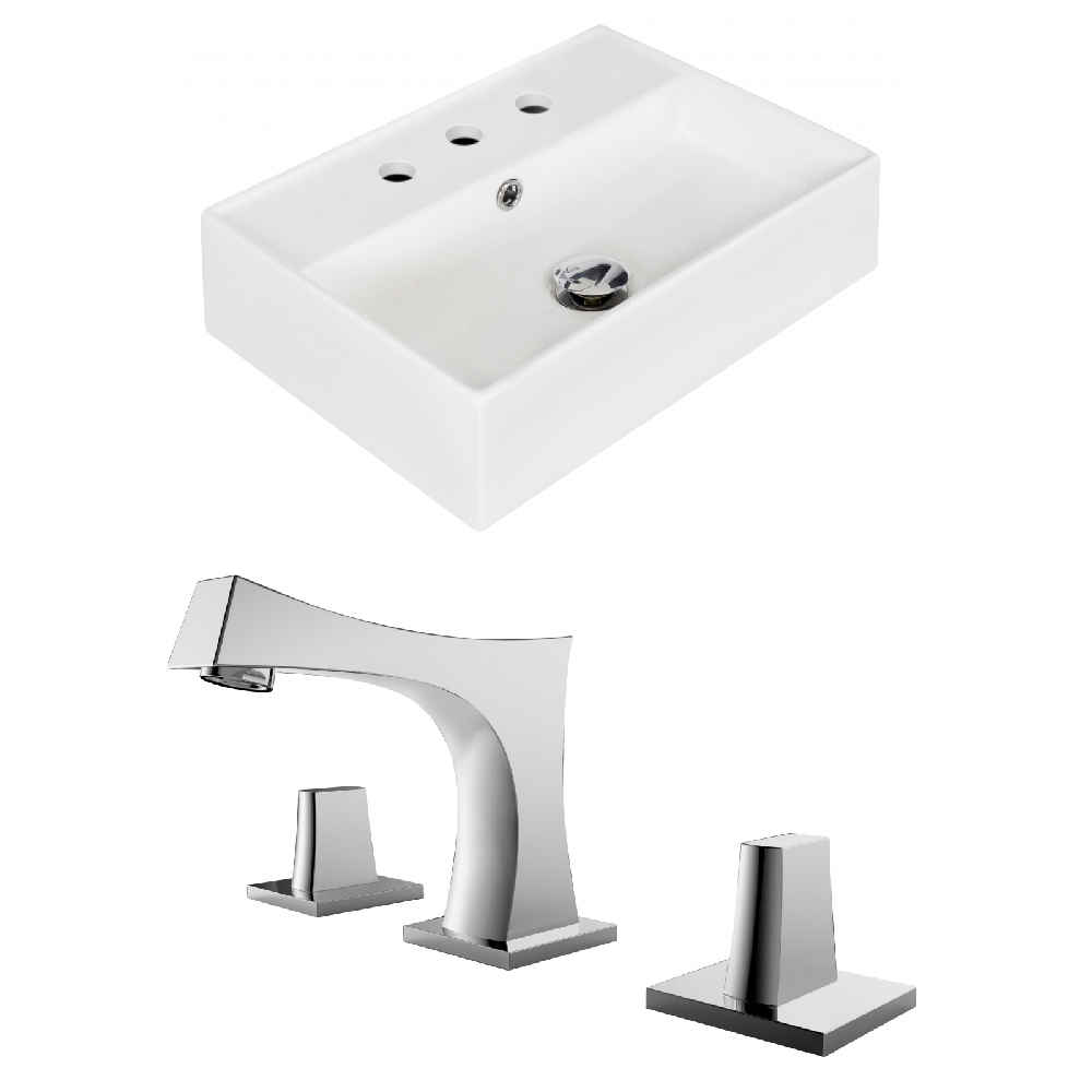 19.75-in. x 13.75-in. Rectangle Bathroom Vessel Sink Set White Enamel Glaze