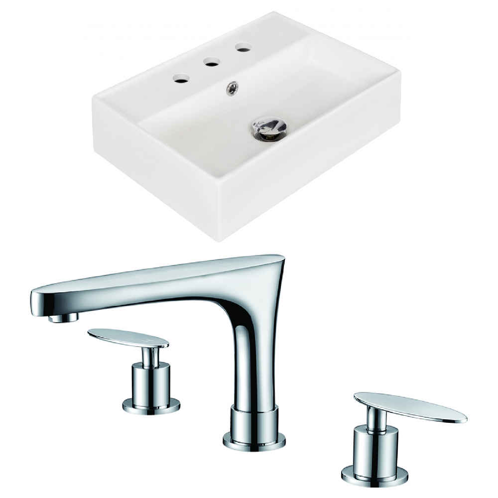 19.75-in. x 13.75-in. Rectangle Bathroom Vessel Sink Set White Enamel Glaze