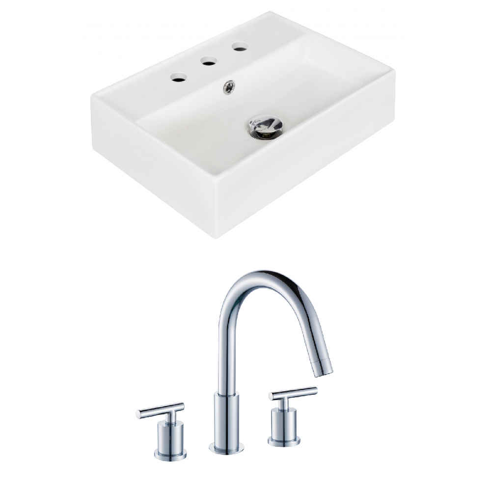 19.75-in. x 13.75-in. Rectangle Bathroom Vessel Sink Set White Enamel Glaze