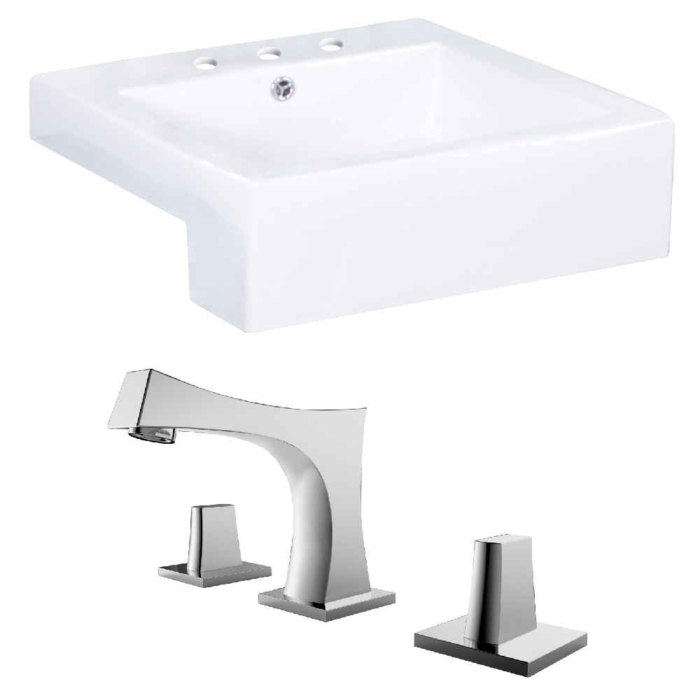 20.25-in. x 19-in. Rectangle Bathroom Vessel Sink Set White Enamel Glaze