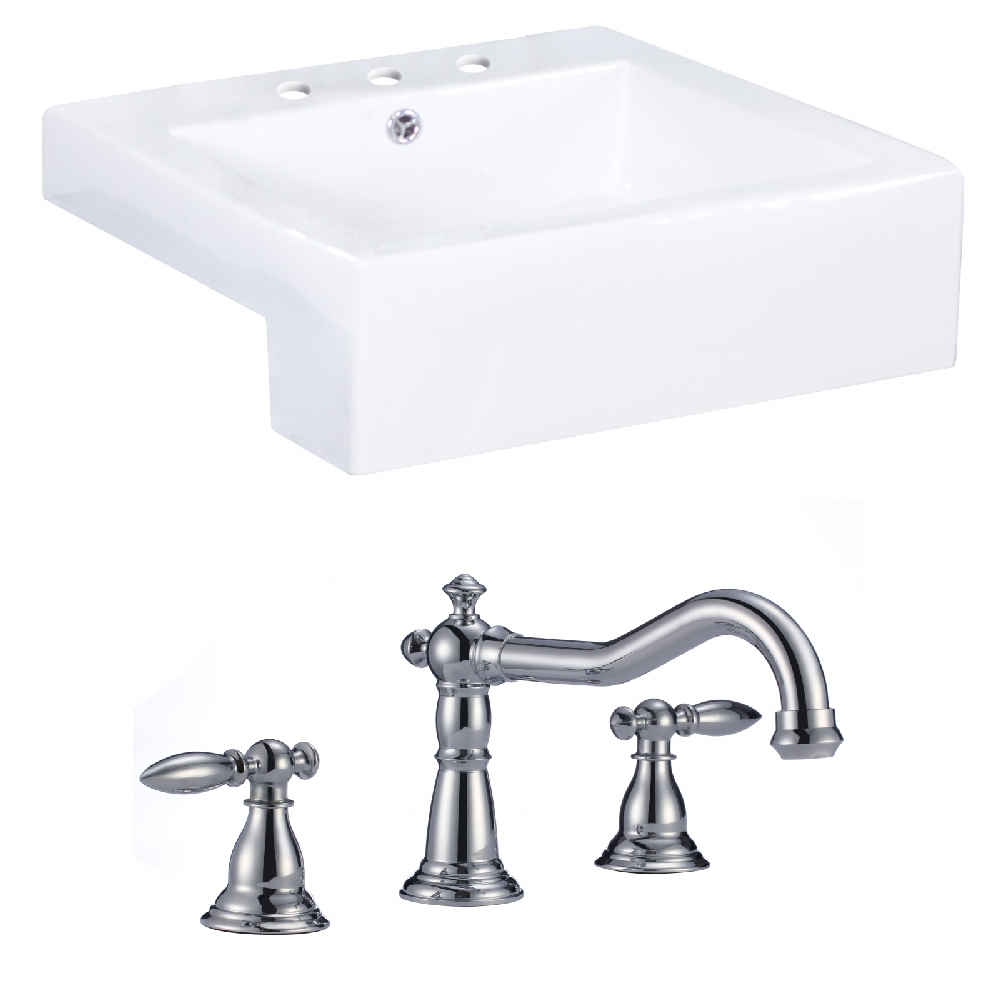 20.25-in. x 19-in. Rectangle Bathroom Vessel Sink Set White Enamel Glaze