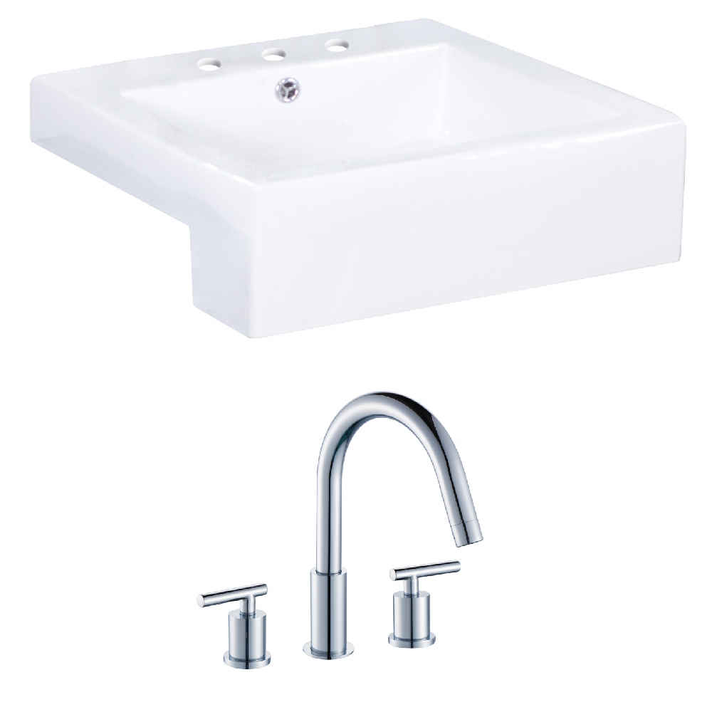 20.25-in. x 19-in. Rectangle Bathroom Vessel Sink Set White Enamel Glaze