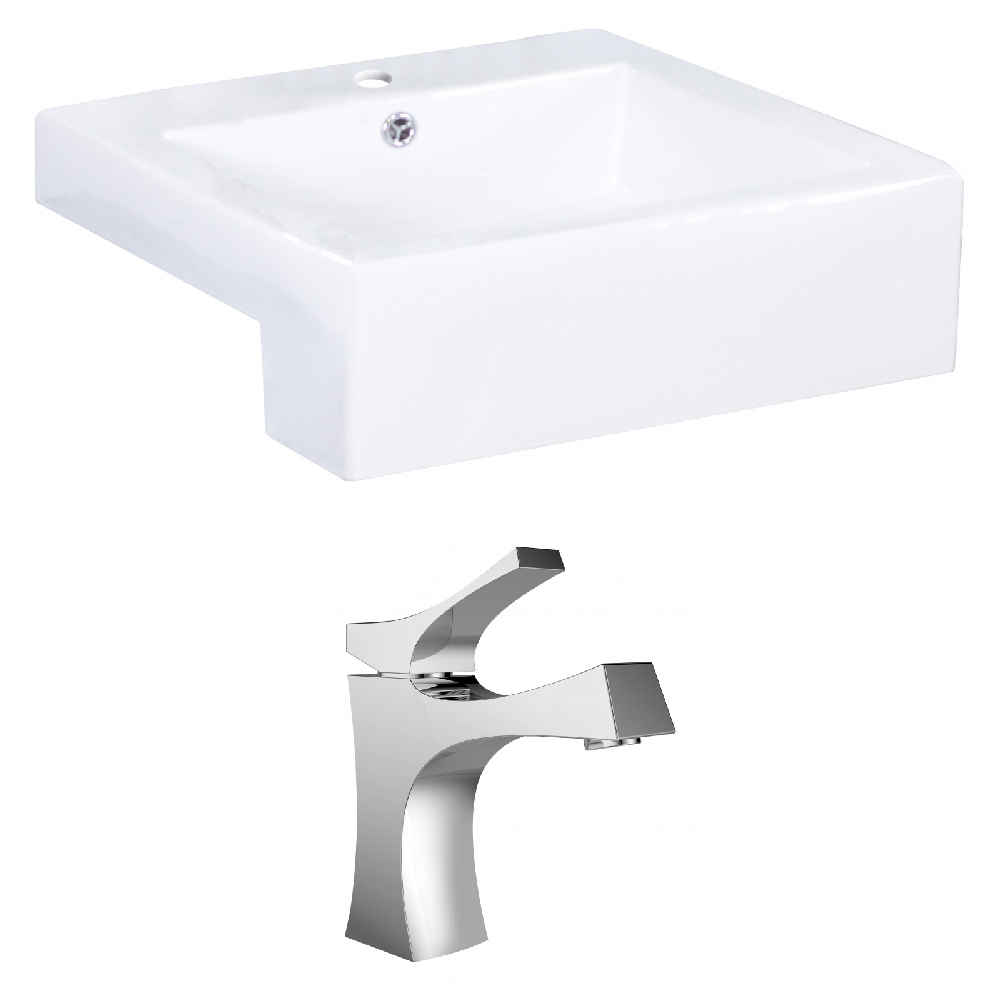 20.25-in. x 19-in. Rectangle Bathroom Vessel Sink Set White Enamel Glaze