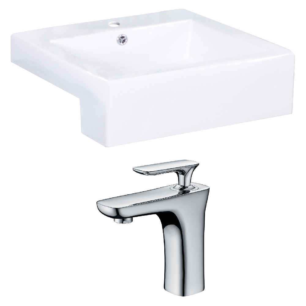 20.25-in. x 19-in. Rectangle Bathroom Vessel Sink Set White Enamel Glaze
