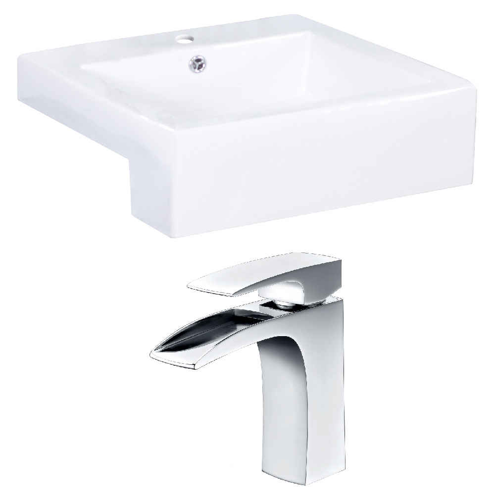 20.25-in. x 19-in. Rectangle Bathroom Vessel Sink Set White Enamel Glaze