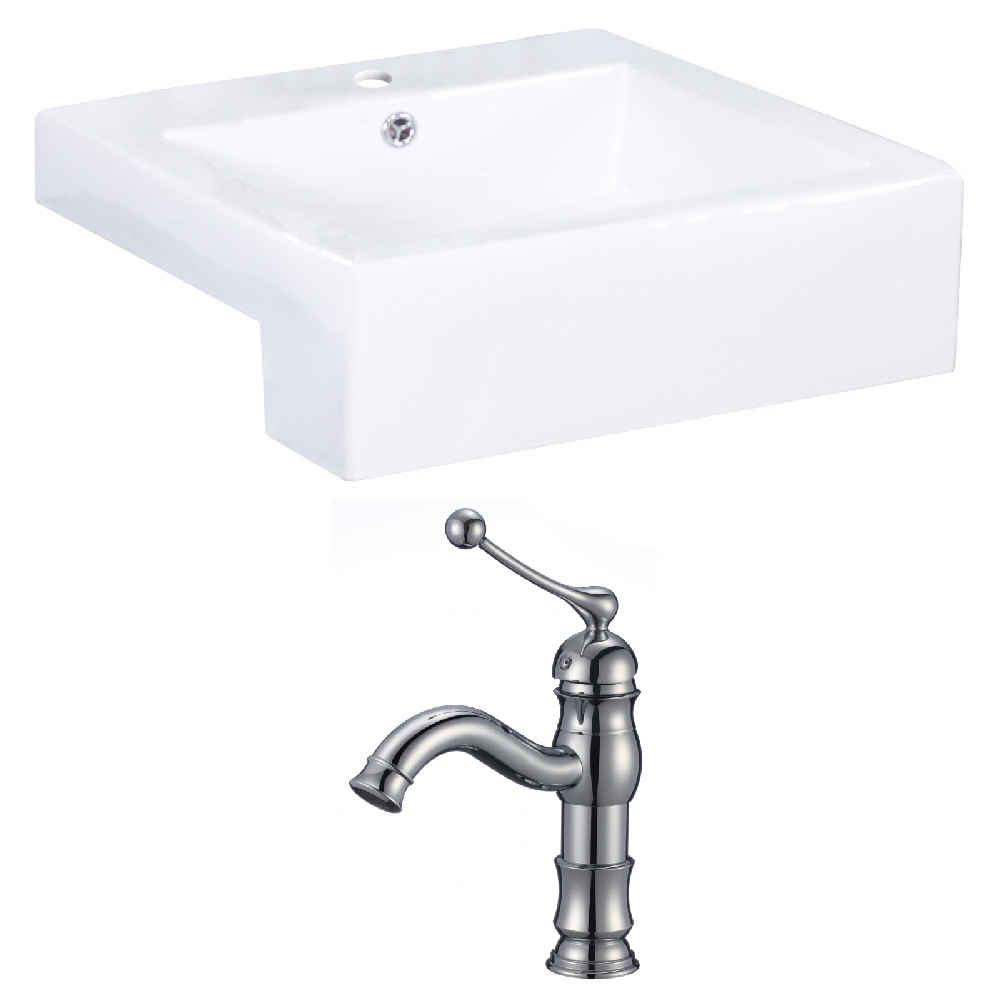 20.25-in. x 19-in. Rectangle Bathroom Vessel Sink Set White Enamel Glaze