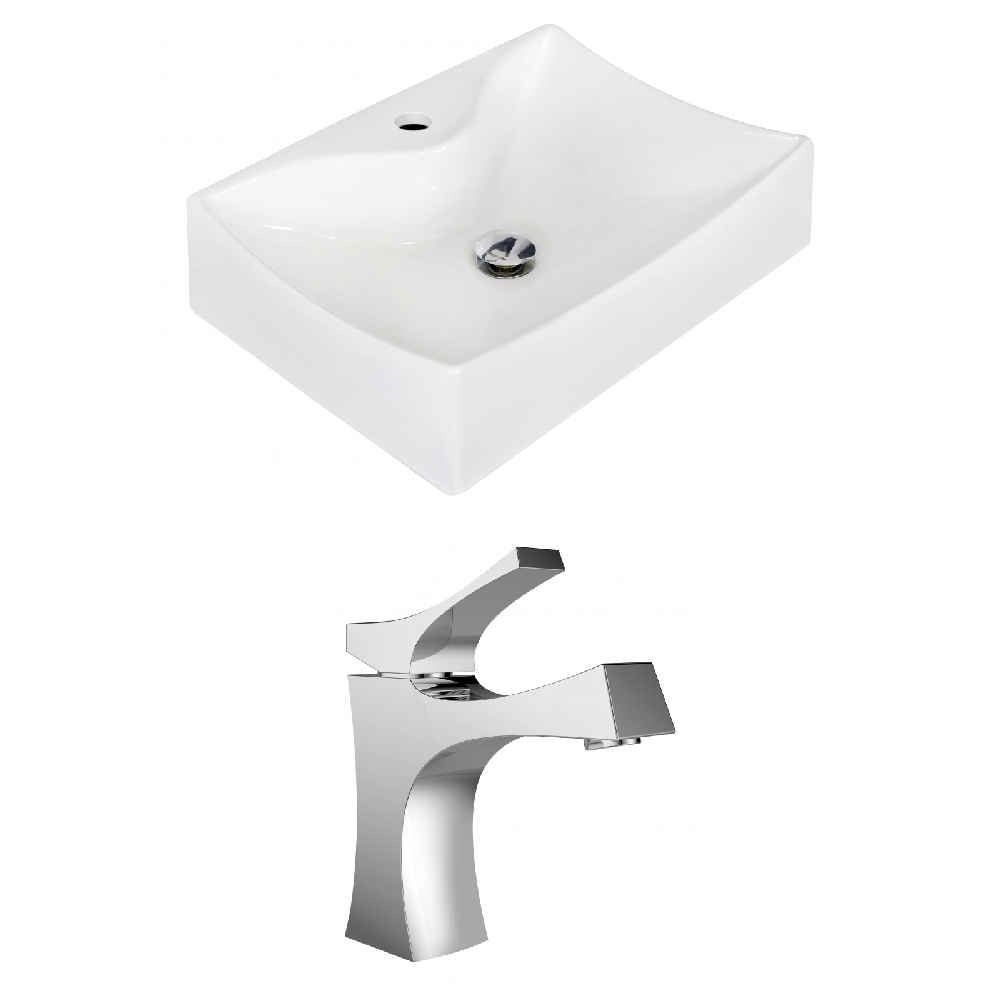 21.5-in. x 15.75-in. Rectangle Bathroom Vessel Sink Set White Enamel Glaze