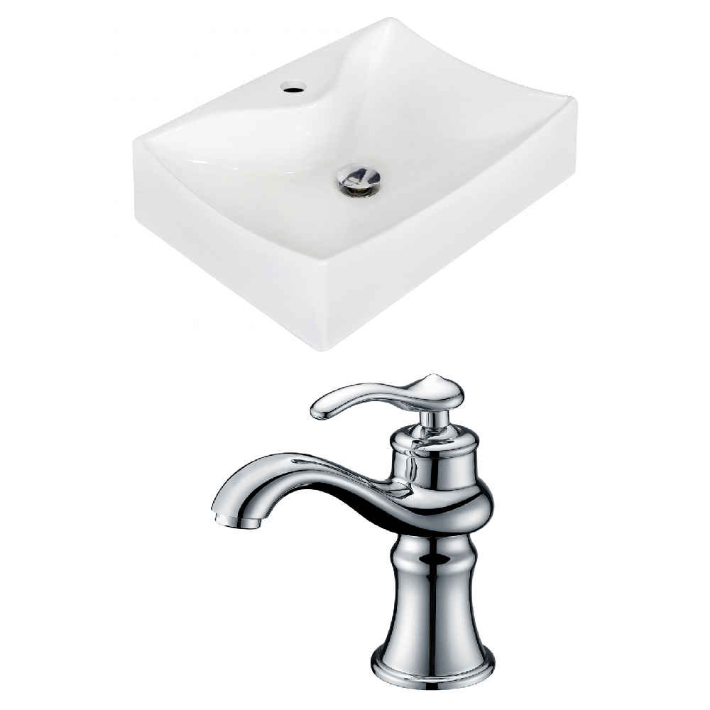 21.5-in. x 15.75-in. Rectangle Bathroom Vessel Sink Set White Enamel Glaze