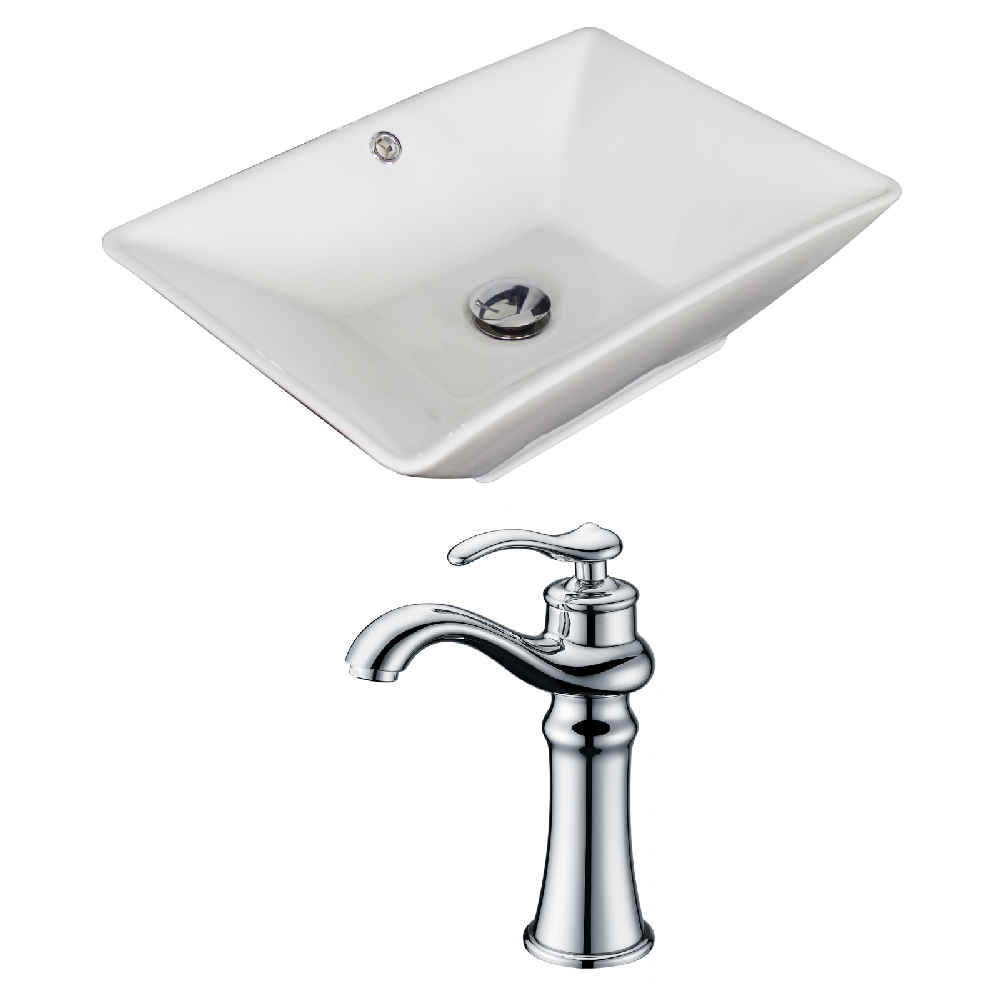 22-in. x 14.75-in. Rectangle Bathroom Vessel Sink Set White Enamel Glaze