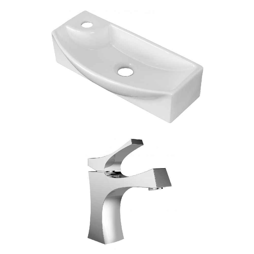 17.75-in. x 8.75-in. Rectangle Bathroom Vessel Sink Set White Enamel Glaze