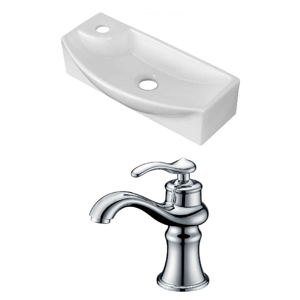 17.75-in. x 8.75-in. Rectangle Bathroom Vessel Sink Set White Enamel Glaze
