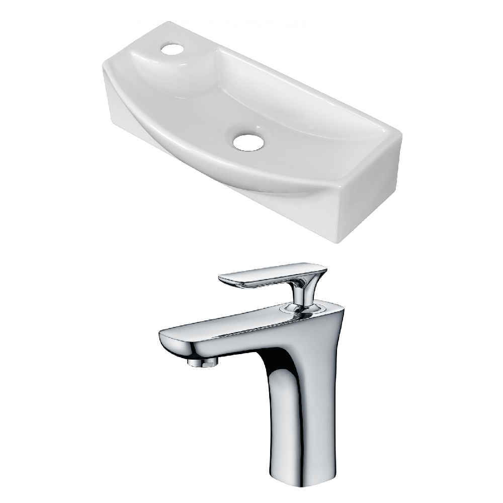17.75-in. x 8.75-in. Rectangle Bathroom Vessel Sink Set White Enamel Glaze