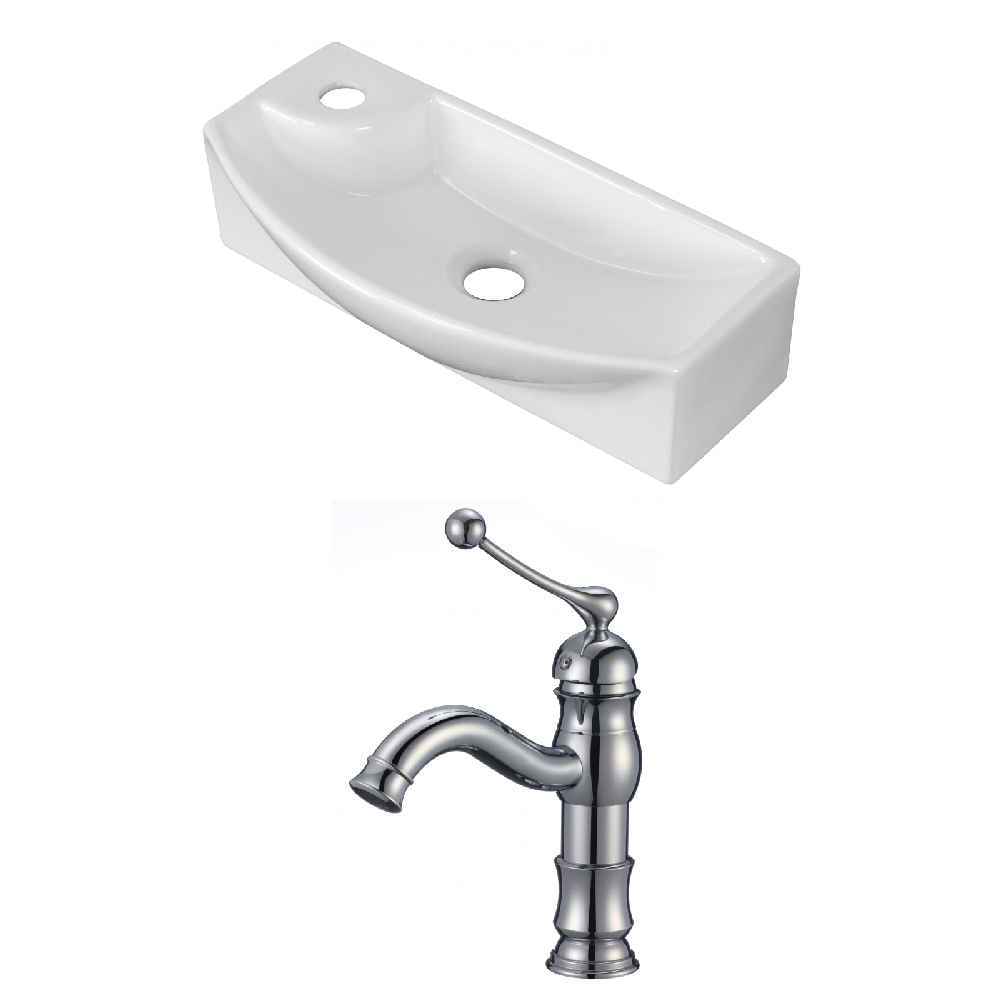 17.75-in. x 8.75-in. Rectangle Bathroom Vessel Sink Set White Enamel Glaze