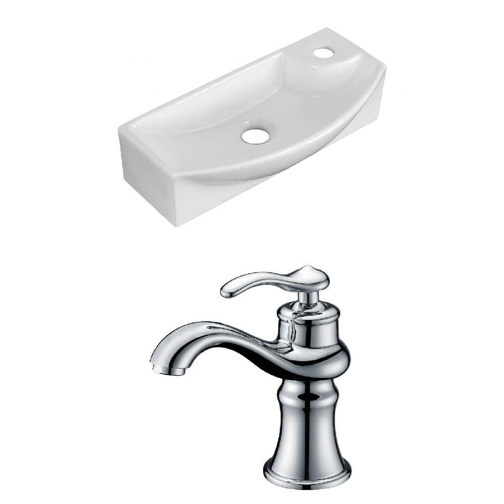 17.75-in. x 8.75-in. Rectangle Bathroom Vessel Sink Set White Enamel Glaze
