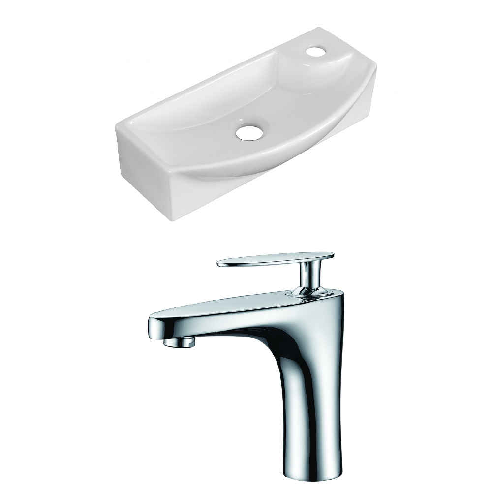 17.75-in. x 8.75-in. Rectangle Bathroom Vessel Sink Set White Enamel Glaze
