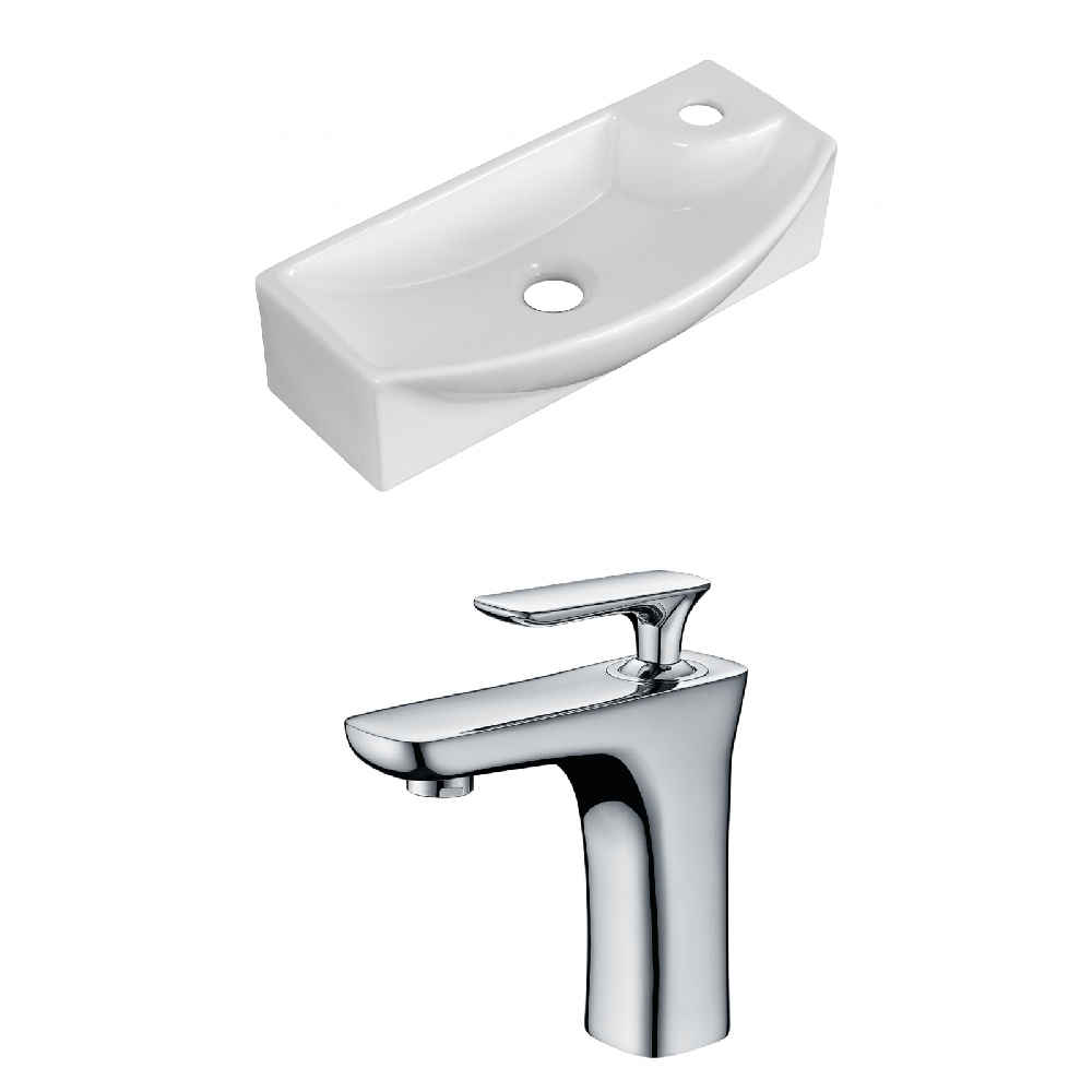 17.75-in. x 8.75-in. Rectangle Bathroom Vessel Sink Set White Enamel Glaze