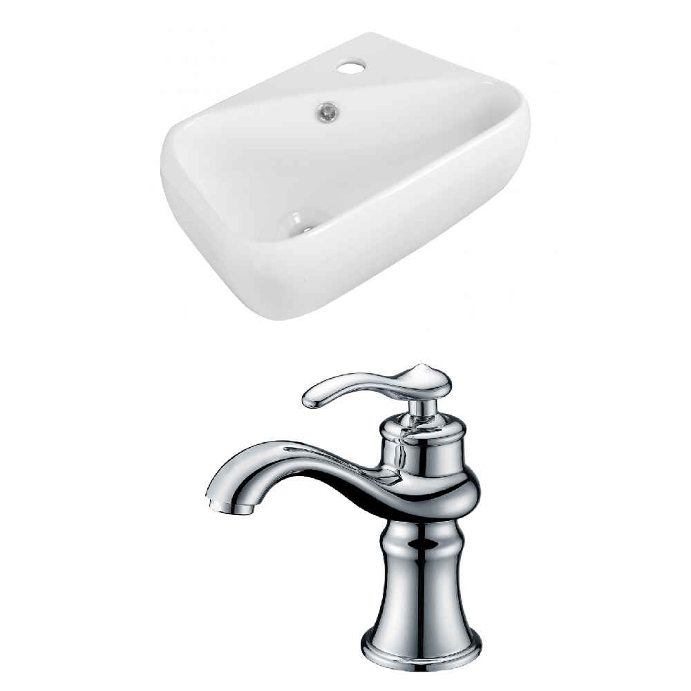 17.5-in. x 11-in. Rectangle Bathroom Vessel Sink Set White Enamel Glaze