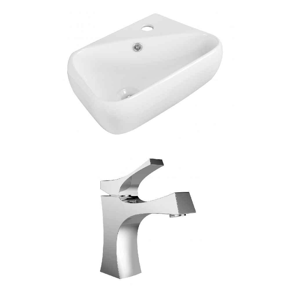 17.5-in. x 11-in. Rectangle Bathroom Vessel Sink Set White Enamel Glaze
