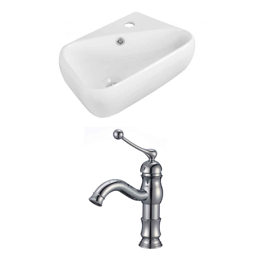 17.5-in. x 11-in. Rectangle Bathroom Vessel Sink Set White Enamel Glaze