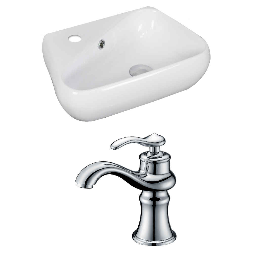17.5-in. x 11-in. Unique Bathroom Vessel Sink Set White Enamel Glaze