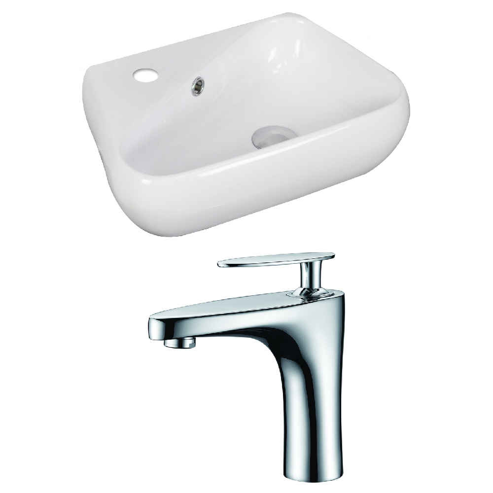 17.5-in. x 11-in. Unique Bathroom Vessel Sink Set White Enamel Glaze