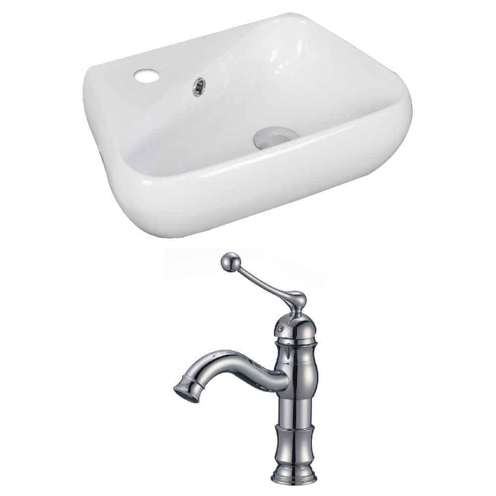 17.5-in. x 11-in. Unique Bathroom Vessel Sink Set White Enamel Glaze